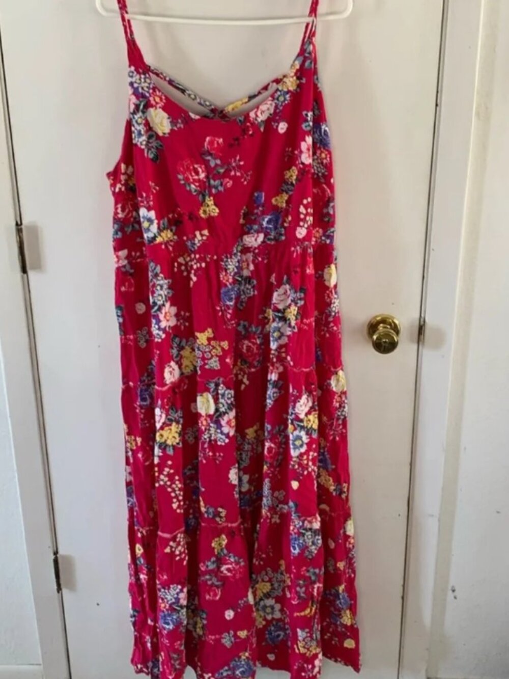Torrid Size 4 raspberry pink floral print tiered maxi dress with braided straps
